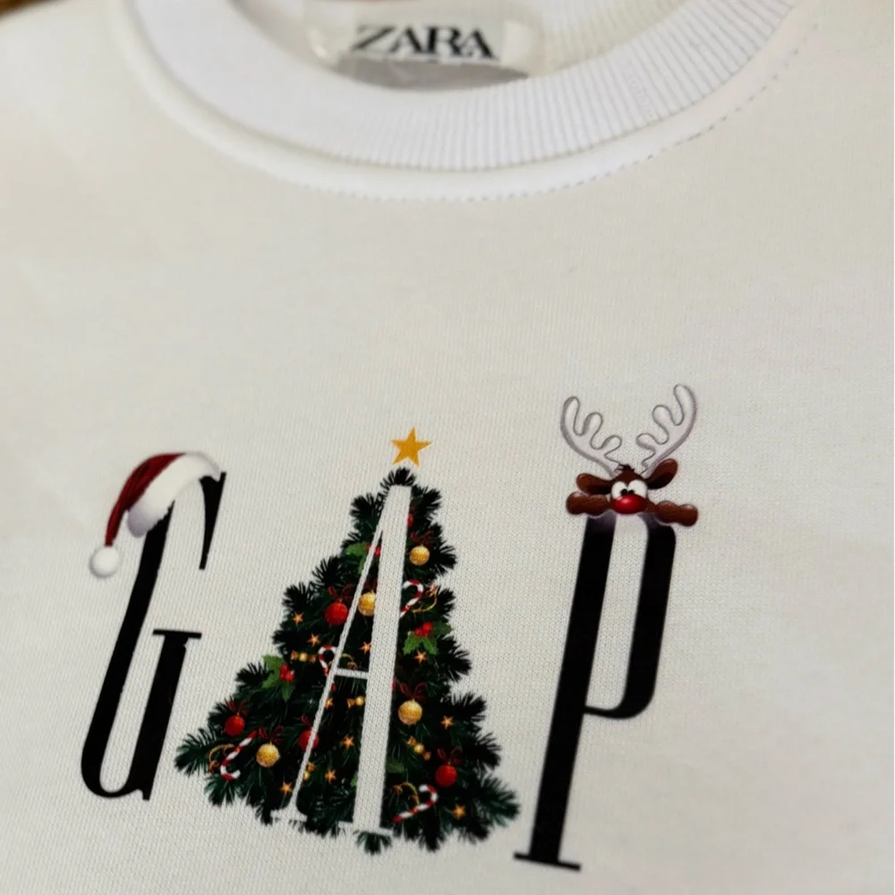 🌾 Zara/GAP‎ Cozy White Holiday Sweatshirt